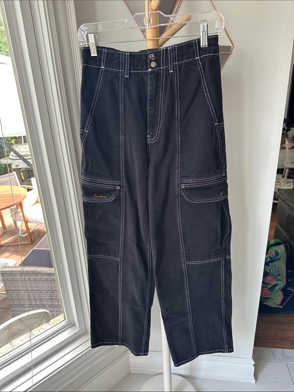BDG URBAN OUTFITTERS Women’s Black Cargo Pants Wide Leg Jeans Cotton Size 27